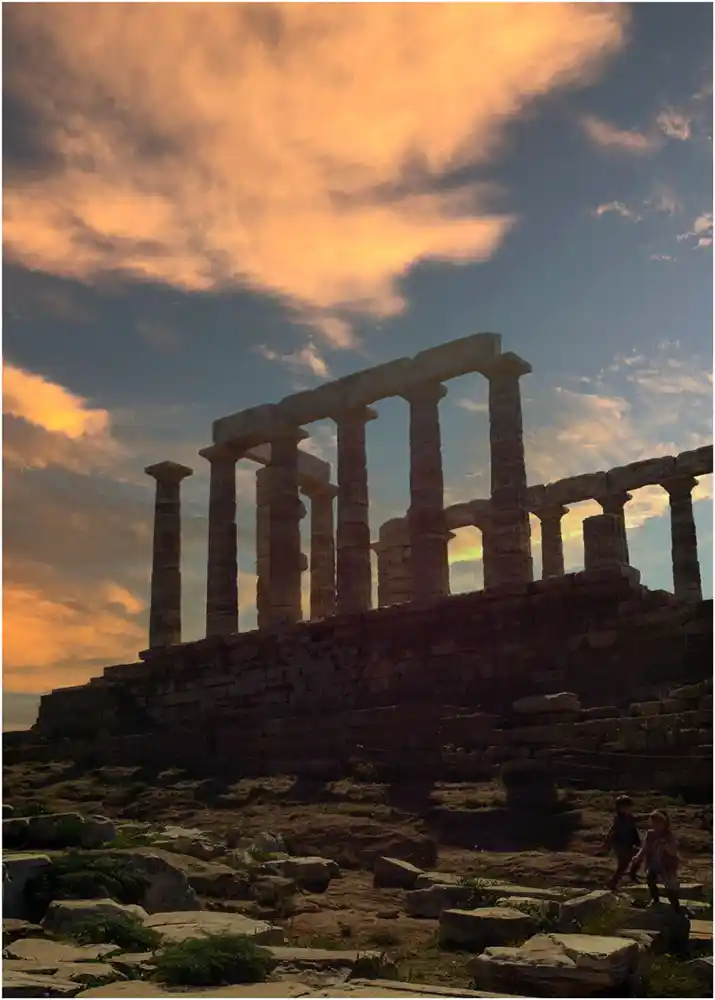Coucher de soleil sur le temple de Poséidon - Cap Sounion